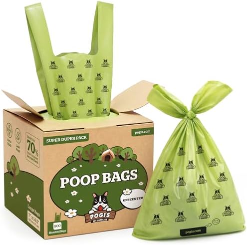 Pogi’s Dog Poop Bags with Handles – Extra-Thick, Leak-Proof, Large, Unscented, 900-Count by PogisPetSupplies