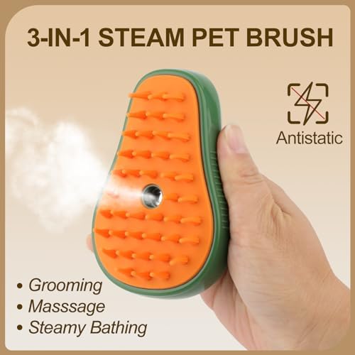 Cat Steam Brush, 3 in 1 Cat Steamy Brush, Silicone Massage Grooming Comb, Pet Hair Cleaning Misting Comb for Kittens(Avocado Green) - Image 4