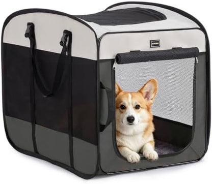 DONORO Dog Kennels and Crates for Medium Dogs, Portable Pop Up Indoor Pet Cage with Sturdy Wire Frame, Collapsible Travel Crate Soft Sided Cat Bag Escape Proof (Gray, 28.0" L x 18.0" W x 22.0" H) by DONORO