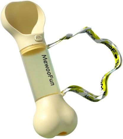 Bone Shaped Pet Water Bottle with Poop Bag Dispenser - Leak-Proof Portable Pet Travel Water Dispenser with Drinking Bowl for Walking, Hiking, & Outdoors, Yellow
