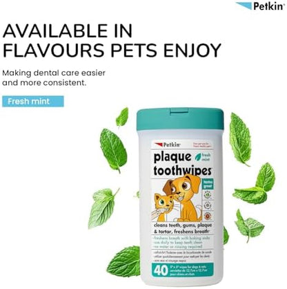 Petkin Cat and Dog Dental Wipes, 80 Wipes (Fresh Mint) - Natural Formula Cleans Teeth, Gums & Freshens Breath - for Daily Use - Convenient Dog Dental Care - 2 Packs of 40 Wipes (80 Wipes Total) - Image 5