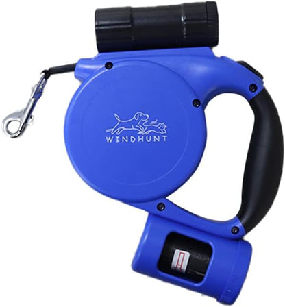 360° Tangle-Free Retractable Dog Leash with Flashlight, Dispenser and Poop Bag Heavy-Duty Nylon Tape for Small, Medium Dogs and Cats One-Handed Brake and Lock, Blue