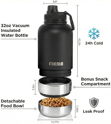 Dog Water Bottle with 2 Bowls, 32oz Insulated Stainless Steel Leak Proof - Image 3