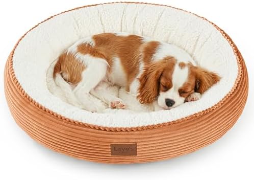 Love's cabin Round Donut Cat and Dog Cushion Bed, 30in Pet Bed for Medium or Large Dogs, Anti-Slip & Water-Resistant Bottom, Soft Durable Fabric Pet Beds, Washable Calming Cat Bed, Orange by Lovescabin