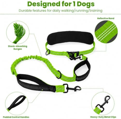 Hands Free Dog Leash, Adjustable Waist Belt 27-51", 2 Reflective Padded Handles, Comfortable Shock Absorbing Bungee, for Small Medium Large Dogs, Walking Jogging Running - Image 5