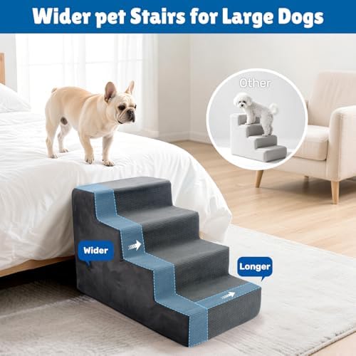 Dog Steps for Bed, 18" H Dog Stairs for Small Dogs, 4-Tier Pet Stairs with Washable Cover, Non-Slip Pet Steps for Dogs to Get On Bed - Image 6