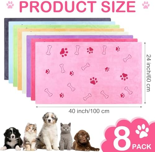 8 Pcs Dog Towel for Drying, 40 x 24 Inch, Dog Paw and Bone, Sweet Color - Image 2