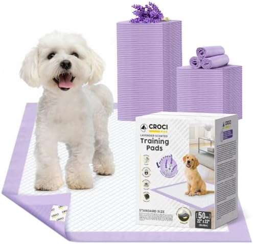 CROCI Puppy Pads with Adhesive Tabs Leak Proof Lavender Scent 22x22in 50Ct by CROCI