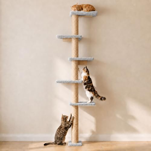 80-Inch Wall-Mounted Cat Tree with Scratching Post & 5 Perches by AGYM