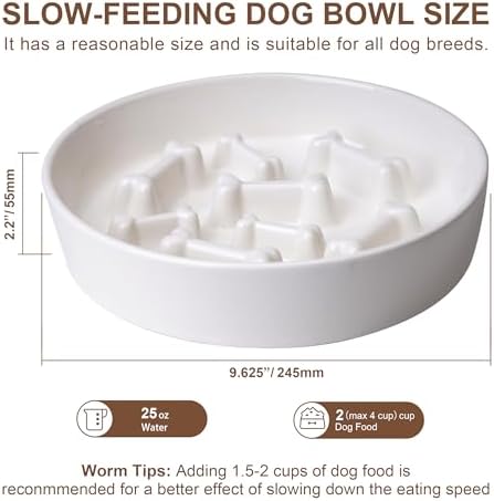 Ceramic Slow Feeder Dog Bowls, Ceramic Slow Feeder Maze Dog Food Bowl, Slow Eating Dog Bowl and Slow Feeder Dog Bowl Anti-Choking for Daily Pet Feeding （White Bone） - Image 2