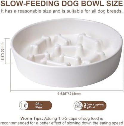 Ceramic Slow Feeder Dog Bowls, Ceramic Slow Feeder Maze Dog Food Bowl, Slow Eating Dog Bowl and Slow Feeder Dog Bowl Anti-Choking for Daily Pet Feeding （White Bone） - Image 2