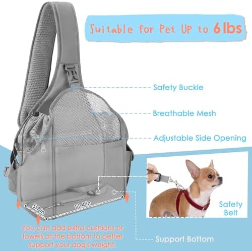 SlowTon Dog Sling Carrier, Hands Free Hard Bottom for Small Dogs up to 6 lb - Image 2