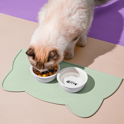 Cat Food Mat, Silicone Non Slip Dog Bowl Mat Waterproof Cat Feeding Mat Stop Food Spills and Water Messes Out to Floor Pet Food Mat (Eucalyptus Green, 24'' x 14'') - Image 2