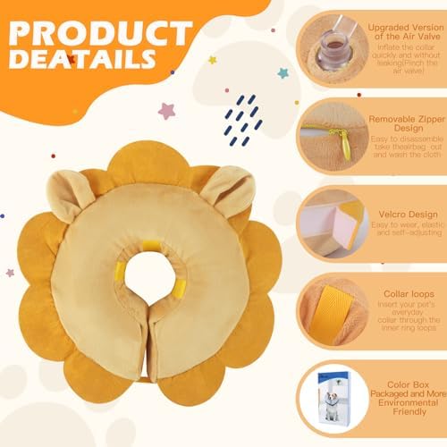 IEUUMLER Inflatable Recovery Dog Collar, Protective Donut Cone, Adjustable Soft Collar for Dog and Cat After Surgery Prevent from Biting & Scratching EU002 - Brown Lion M+ - Image 4