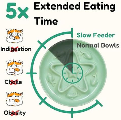 2 Pcs Cat Slow Feeder Bowl – Whisker Friendly Melamine Puzzle Feeding Cat Bowl for Slow Eating – Wet & Dry Food – Dishwasher Safe, Lightweight, Non-Slip (Ocean Mist + Seafoam Green, 6.3'') - Image 3