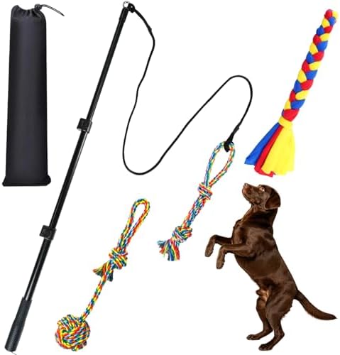 Flirt Pole for Dogs, Heavy Duty Dog Teaser Wand with 3 Replacement Rope by ASOCEA