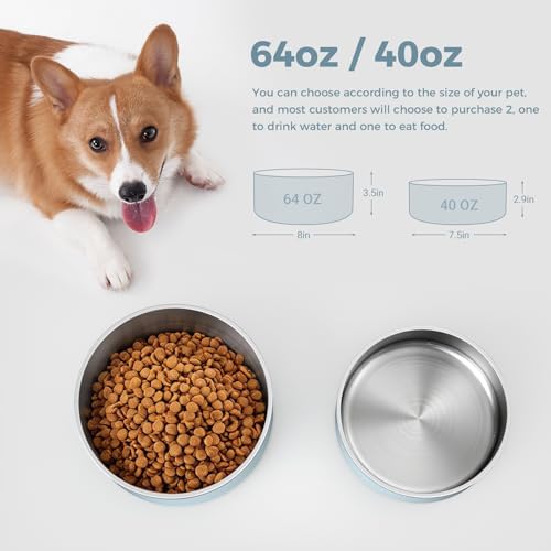 WENBOKMIN Dog Bowl, Stainless Steel Food and Water Bowl, 40oz, Light Grey | Non Slip Quiet Bottom, Easy to Clean, Dishwasher Safe - Image 2