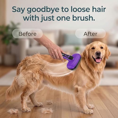 Self Cleaning Slicker Brush for Dog and Cat Shedding, Purple - Image 6