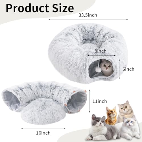 Cat Tunnels for Indoor Cats, Cat Tunnel Bed Under Christmas Tree, Collapsible Donut Tunnel for Medium & Large Cat, Peekaboo Cave Toy, Gray - Image 7