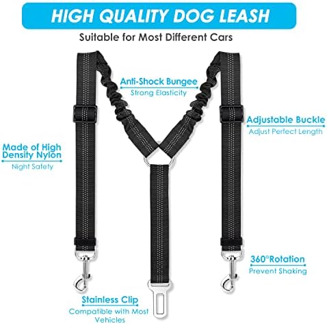 SlowTon Double Dog Seat Belt for Car with Elastic Bungee Buffer, Adjustable - Image 3