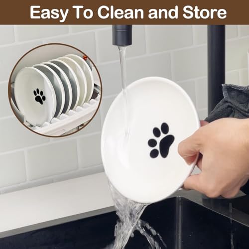 Cat Food Bowl Set of 3,Ceramic Cat Bowls,Anti Whisker Fatigue Cats Bowl Set,5.9 Inches Shallow Wide Kitten Plates with Silicone Base for Wet/Dry Food,Indoor Pets(Paw) - Image 6