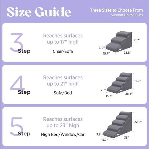 Lesure Dog Stairs for Small Dogs, Grey, 4 Step Pet Ramp for Bed and Couch - Image 6