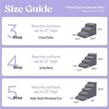 Lesure Dog Stairs for Small Dogs, Grey, 3 Step Pet Ramp for Bed and Couch - Image 6