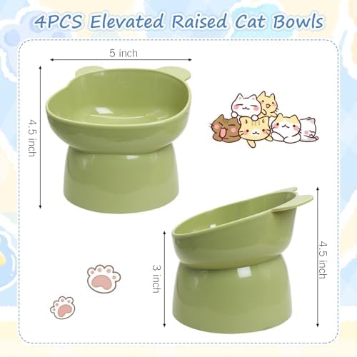 Fhiny 4 Pcs Elevated Raised Cat Bowls, Removable Cats Bowl Tilted Kitten Food and Water Bowl Set Cute Plastic Puppy Food Dishes Pet Feeder for Cats and Small Dogs-Bear - Image 2
