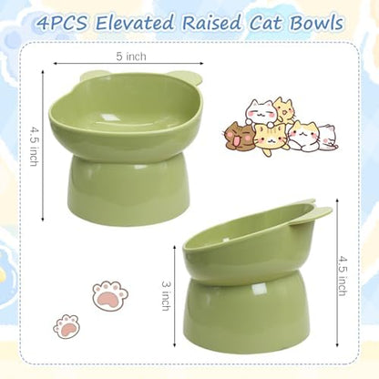 Fhiny 4 Pcs Elevated Raised Cat Bowls, Removable Cats Bowl Tilted Kitten Food and Water Bowl Set Cute Plastic Puppy Food Dishes Pet Feeder for Cats and Small Dogs-Bear - Image 2