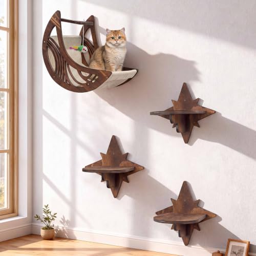 Moon & Star Cat Wall Shelves, Modern Cat Wall Furniture for Indoor Cats by Unknown