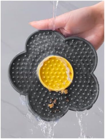 QWINEE Lick Mat for Dogs Cats Flower Shaped Pet Slow Feeder Dog Cat Puppy Bowl Lick Pad for Dog Fun Alternative to Slow Down Eat for Small Medium Large Dogs Grey One-Size - Image 2