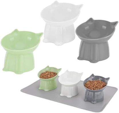 3 Pcs Elevated Cat Bowls 15°Raised Cat Food Bowl with Silicone Mat 3 Colors by Hoemwarm