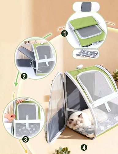 Cat Backpack Carrier with Washable Bed Mat Green Cat Carrier - Image 6