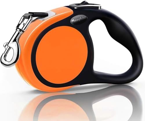 Heavy Duty Retractable Dog Leash-16ft Strong & Durable Walking Leash for S to L Dogs up to 45/115 lbs, Upgraded Lock System, Non Slip Grip, Tangle Free (Orange, Medium-Large Sized) by MEEGOOD