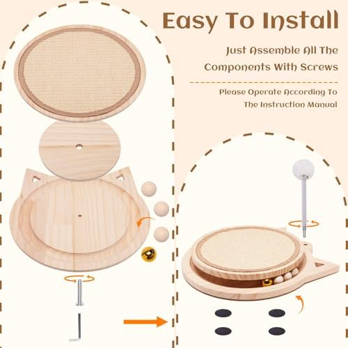 Natural Sisal Cat Scratcher, Round Cat Toys for Indoor Cats Interactive Toys with Ball Track Spring Ball, Kitten Toys for Chasing Hunting Mental Physical Exercise Puzzle - Image 5