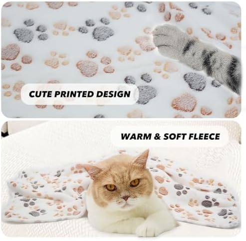 1 Pack 3 Puppy Dog Blankets Super Soft Warm Sleep Mat Fluffy Premium Fleece Pet Blanket Flannel Throw for Dog Puppy Cat - White Paw Print Medium(29"x20") - Image 2