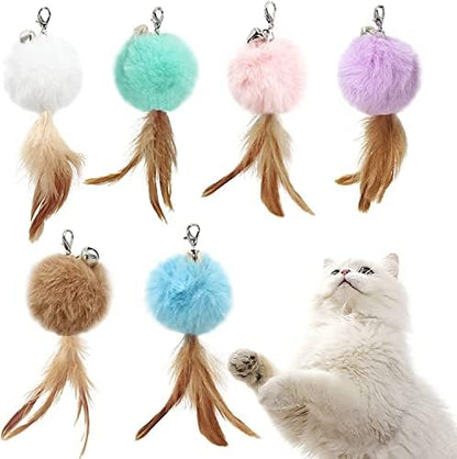Cat Fluffy Feather Toys Replacement Cat Toy Wand Refills, 6 Pieces Fluffy Cat Toy Feathers Refill, Interactive Cat Teaser Wand Attachments, with Bell by WelcometoHokoad