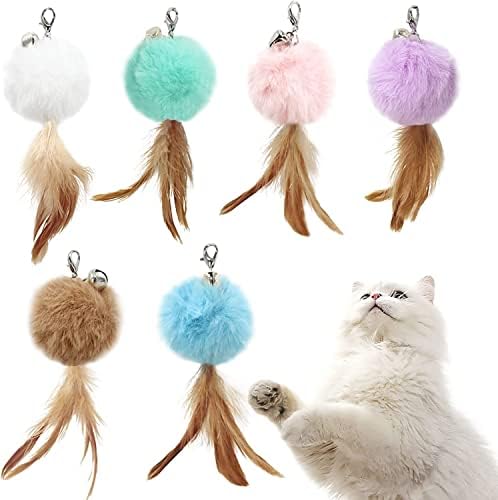 Cat Fluffy Feather Toys Replacement Cat Toy Wand Refills, 6 Pieces Fluffy Cat Toy Feathers Refill, Interactive Cat Teaser Wand Attachments, with Bell by WelcometoHokoad