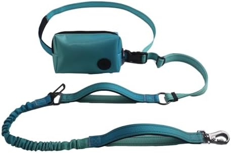 Hands Free Dog Leash for Large Medium Dogs Heavy Duty Bungee Reflective Adjustable Waist Leashes for Walking Running with Zipper Pouch 6-9FT (Green with 6-9FT) by KUBEMUEG