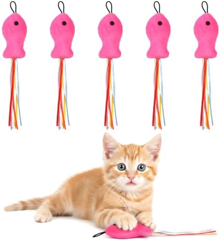 5 Pcs Cat Toys Rose Red Fish, Premium Cat Wand Toy Accessories with Ribbons Catnip Toys for Indoor Cats Exercise and Play by Unknown