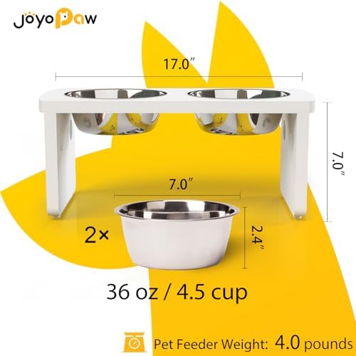 Elevated Dog Bowls, Waterproof Raised Dog Bowl for Medium Dogs, HIPS Poly Lumber Stand with 2 Stainless Steel Bowls, Indoor & Outdoor Use (7'' Tall-40 oz Bowl, White) - Image 2