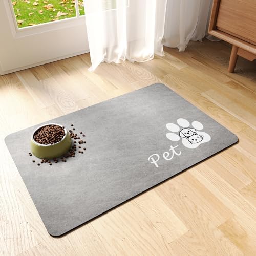 RUERYA Dog Food Mat Cat Feeding Mat for Food and Water Bowls,12"x20",Grey by RUEYA