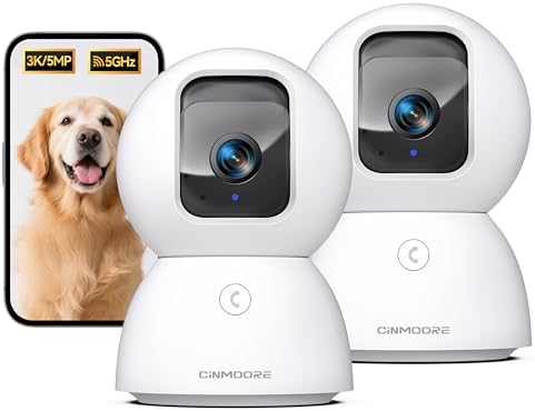5G Security Camera Indoor 2-Pack, No-Monthly-Fee AI Tracking Facial Recognition, 3K Pet/Dog Camera with Speaker/Phone App, PTZ WiFi Baby Monitor Cameras for Home Security, 0-Glow Night Vision by Unknown