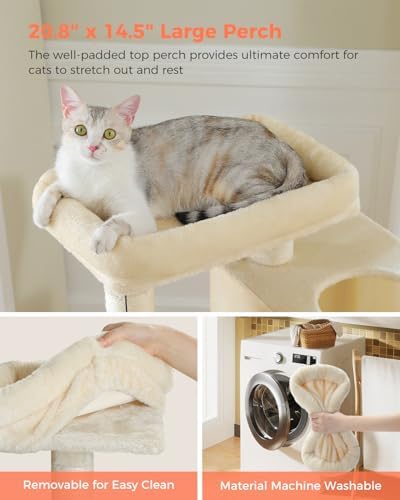 XL Cat Tree 44" Cat Tower for Large Cats 20 lbs, 2 Spacious Caves - Image 3