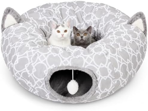Geometric Cat Tunnel Bed Under Christmas Tree Oxford Outside with Plush Inside,Cats Toys Collapsible Tunnel Tube with Balls, for Rabbits, Kittens, Ferrets,Puppy 3FT by MAKEPETLUCKY-WelcometoCatTunnelClub