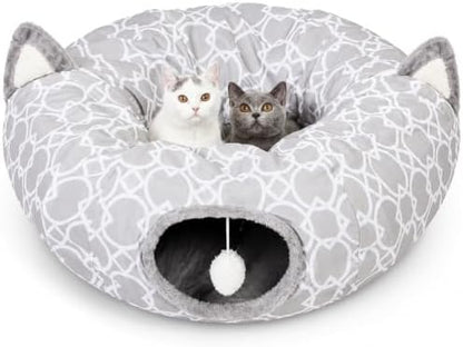 Geometric Cat Tunnel Bed Under Christmas Tree Oxford Outside with Plush Inside,Cats Toys Collapsible Tunnel Tube with Balls, for Rabbits, Kittens, Ferrets,Puppy 3FT by MAKEPETLUCKY-WelcometoCatTunnelClub