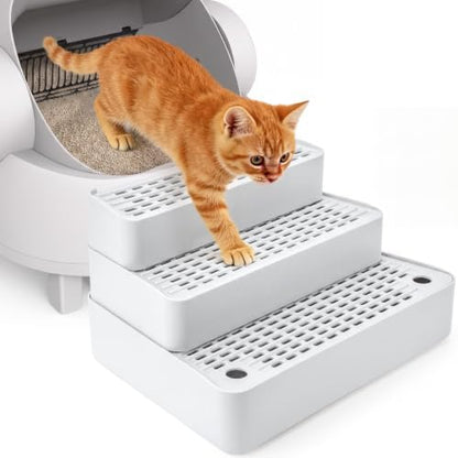 Adjustable 3 Step Litter Box Step, Cat Litter Box Ramp, Light Grey by Himake