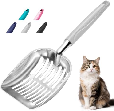 Cat Litter Scoop, Metal Cat Scooper, Plastic Handle Scoop, Sifting Shovel for Christmas – Heavy Duty Aluminum Alloy Litter Box Scoop with Deep Mesh, Design for Easy Waste Removal and Cleaning(Gray) by Showvigorismorethanjustabranditsalifestyle