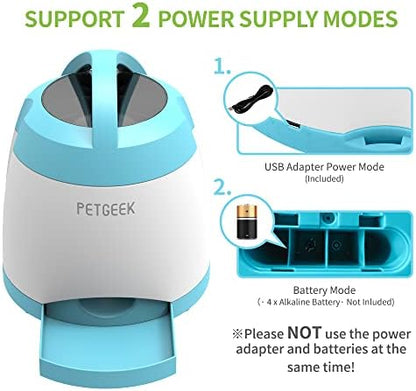 PETGEEK Dog Treat Dispenser with Button, Automatic Dog Feeder with Remote Control and Dual Power Supply, Dogs Puzzle Toys and Interactive Pet Stimulation Toys for Indoor/Outdoor Play (Blue) - Image 3