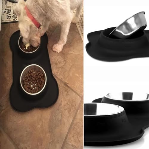 AsFrost Dog Food Bowls Stainless Steel Pet Bowls & Dog Water Bowls No Spill Non Skid, Feeding Bowls with Dog Bowls Silicone Mat for Small Medium Large Size Dogs, Cat Pet Dog Dishes Set, Black, 3 Cup - Image 6